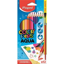 Maped Color 'Peps Triangular Watercolor Pencils Pack of 12 836011 + Free Brush