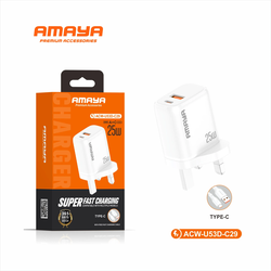 Amaya ACW-U53D 2-in-1 Dual Port Charger with USB-C Cable | Fast Charger Bundle Kenya