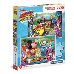 Clementoni PZL 2x20 Mickey and the Roadster Puzzle - Entertaining 7034-Piece Jigsaw for Kids